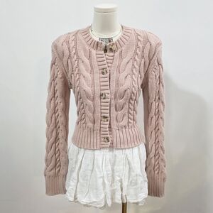 Abercrombie heavy knit pink button up sweater